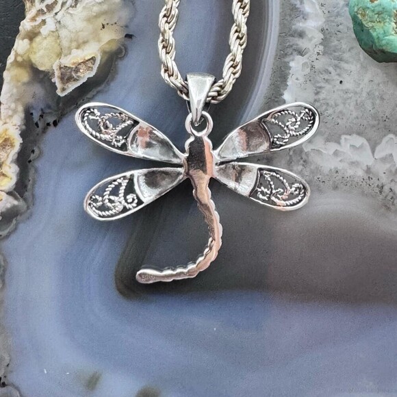 Sterling Silver Dragonfly Decorated Pendant For Women - Picture 7 of 10